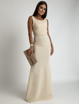 BEŻOWA SUKIENKA MAXI Z ODKRYTYMI PLECAMI