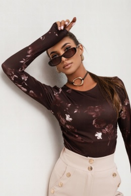 BLUZKA SHIRA Z DŁUGIM RĘKAWEM CZEKOLADOWA