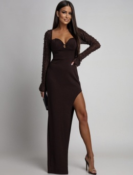 DOPASOWANA SUKIENKA MAXI Z DŁUGIMI OZDOBNYMI RĘKAWAMI CZARNA