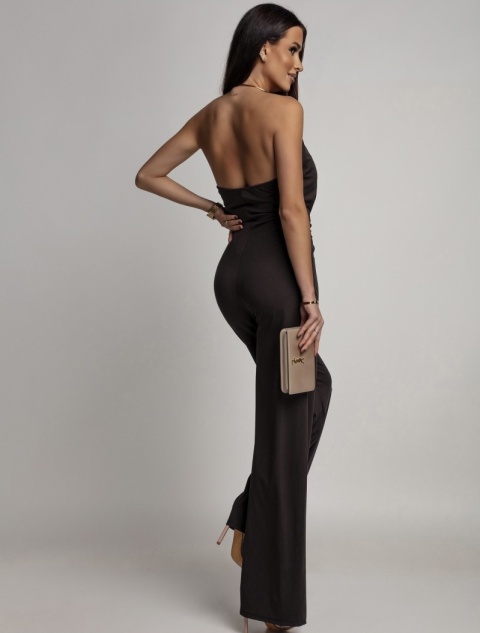 KOMBINEZON MAXI ZE ZŁOTYMI ZDOBIENIAMI CZEKOLADOWY