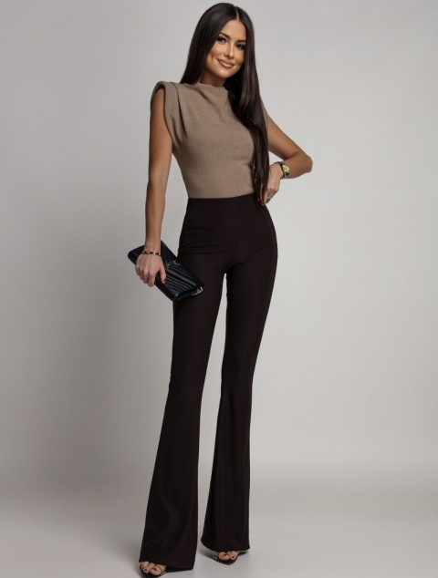 SPODNIE DZWONY CZEKOLADOWE