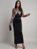 SUKIENKA MAXI Z CEKINOWĄ GÓRĄ I DŁUGIM RĘKAWEM CZARNO-RÓŻOWA
